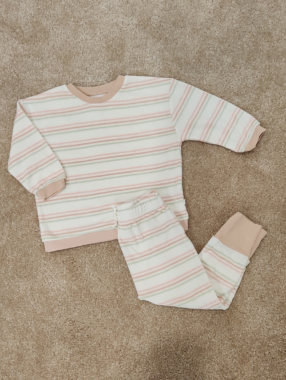 Bebe White Label Pink & Cream Striped Toddler Pajama Set Size 18 - 24 Months